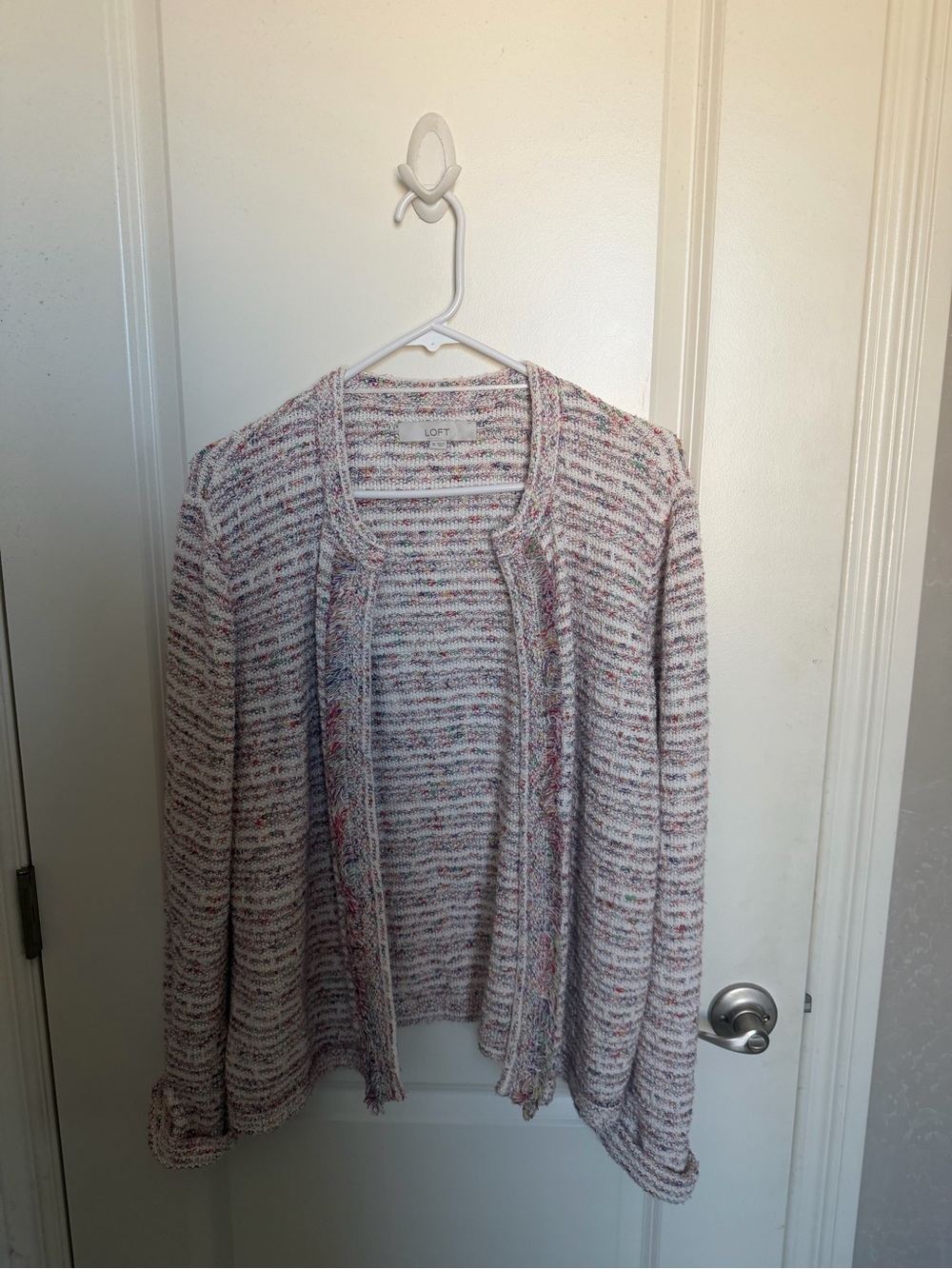 LOFT Cream Multi-Color Speckled Open-Front Cardigan